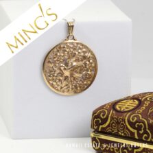 Ming's Hawaii Bird in Plum 14K Yellow Gold Round Pendant With Box