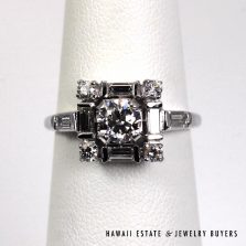Vintage 1ctw Diamond Old English Cut 14K White Gold Ring Size 5.5