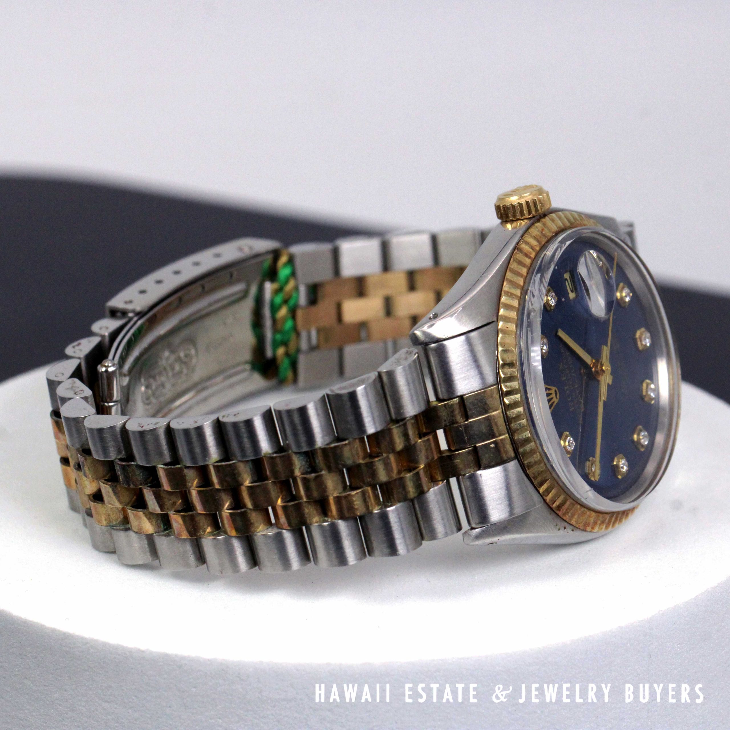 Rolex 36mm 2Tone Datejust Blue Diamond Dial Jubilee Band Watch REF 1601 Circa 1972 - Image 4