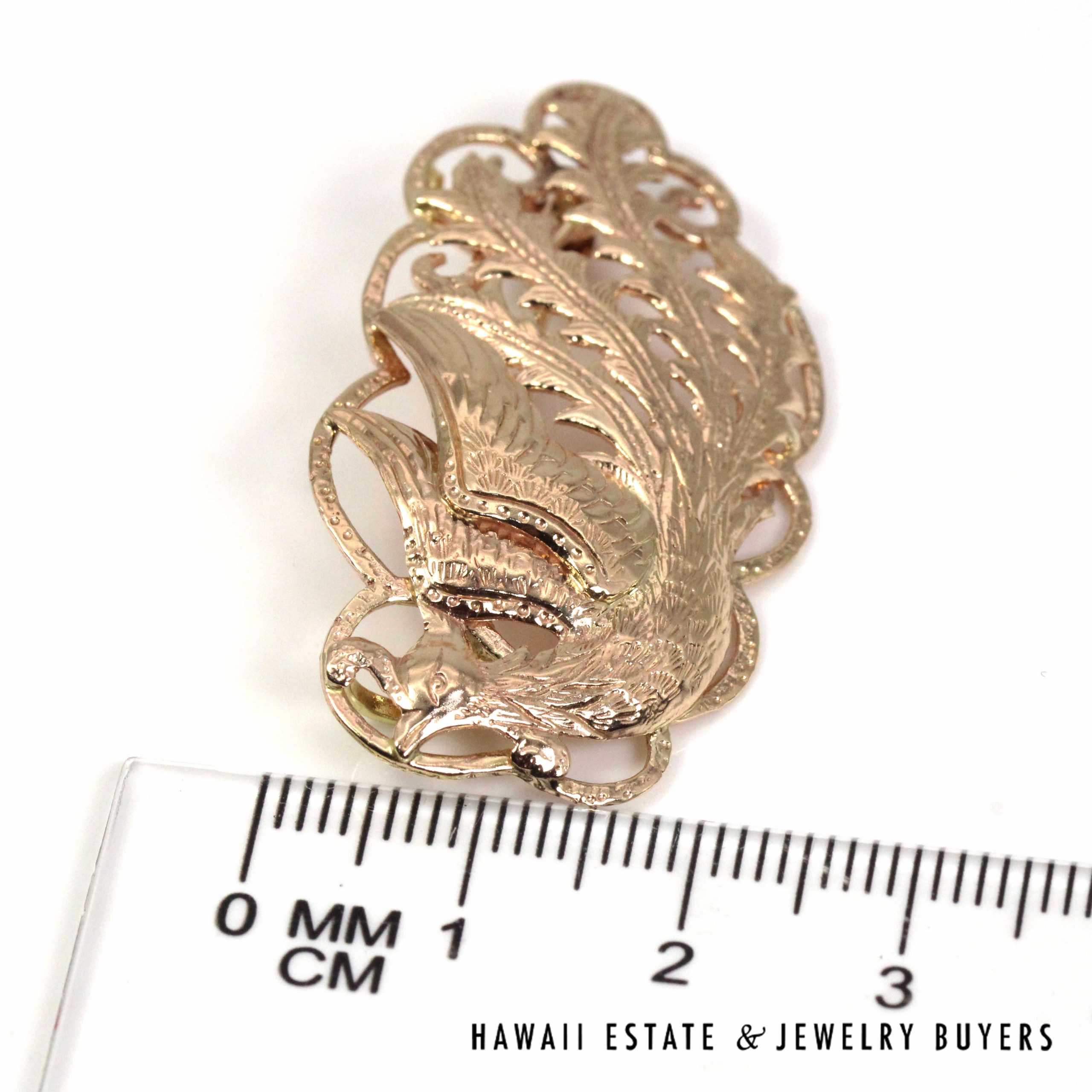 Ming's Hawaii Phoenix 14K Yellow Gold Brooch / Pendant - Image 9