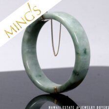 Ming's Hawaii Green Jade 14K Yellow Gold Hinged Bangle Bracelet Size 7.25