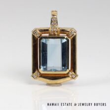 17ct Sky Blue Topaz 0.20ctw Diamond 14K Yellow Gold Enhancer Pendant