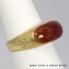 Honey Jade Florentine Finish 14K Yellow Gold Saddle Ring Size 7