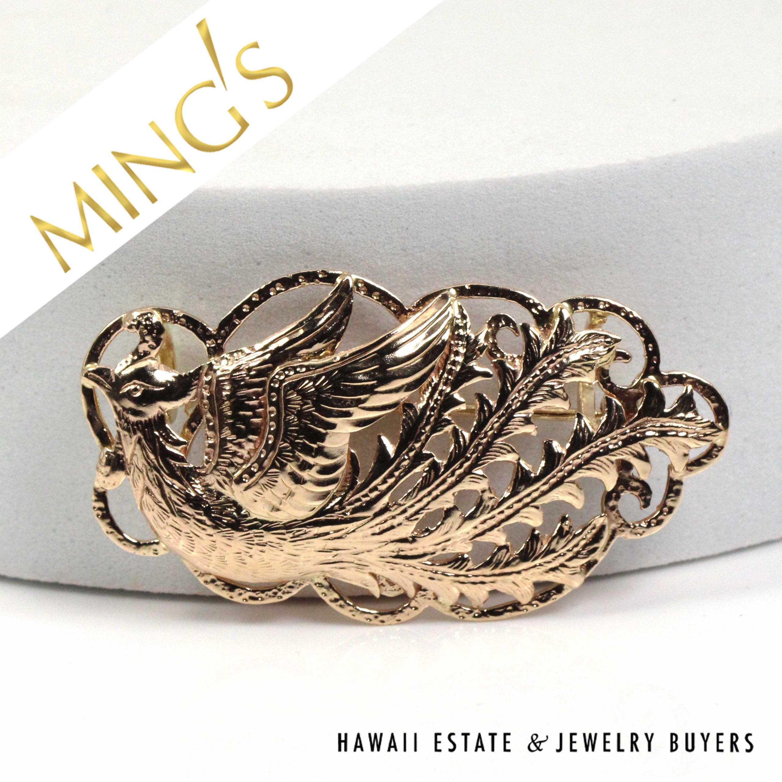 Ming's Hawaii Phoenix 14K Yellow Gold Brooch / Pendant