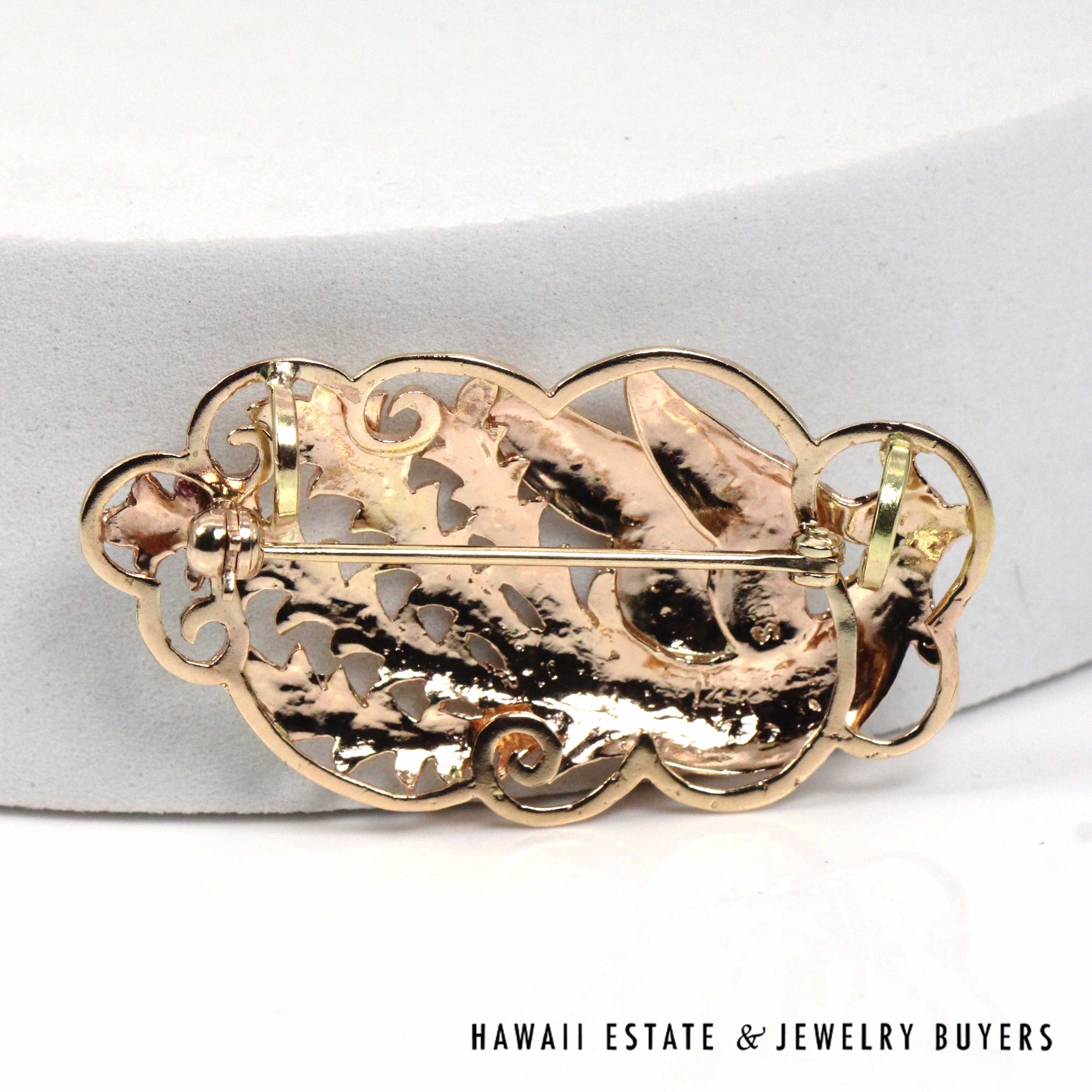 Ming's Hawaii Phoenix 14K Yellow Gold Brooch / Pendant - Image 4