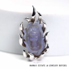 Carved Stone 18K White Gold Flame Pendant