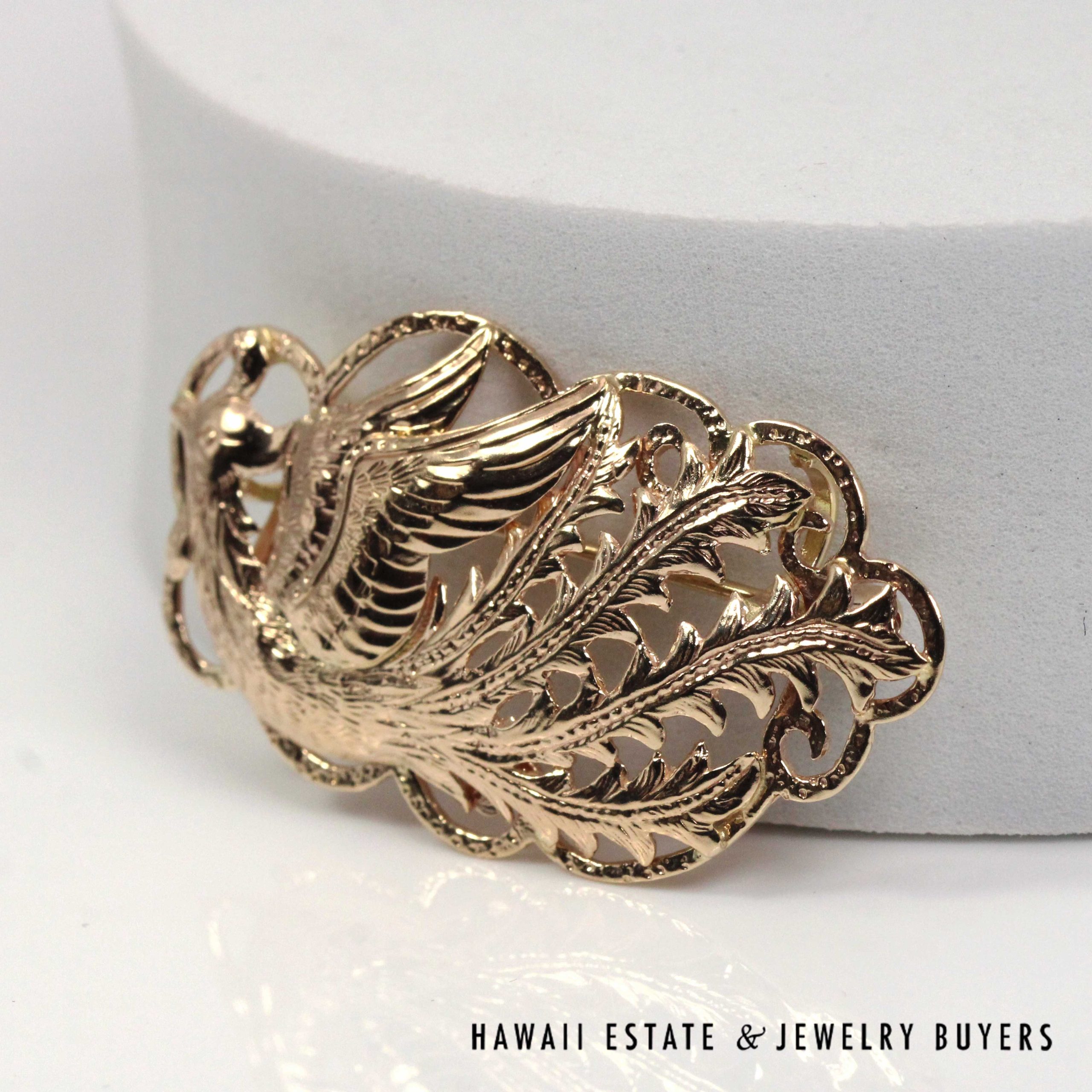 Ming's Hawaii Phoenix 14K Yellow Gold Brooch / Pendant - Image 3