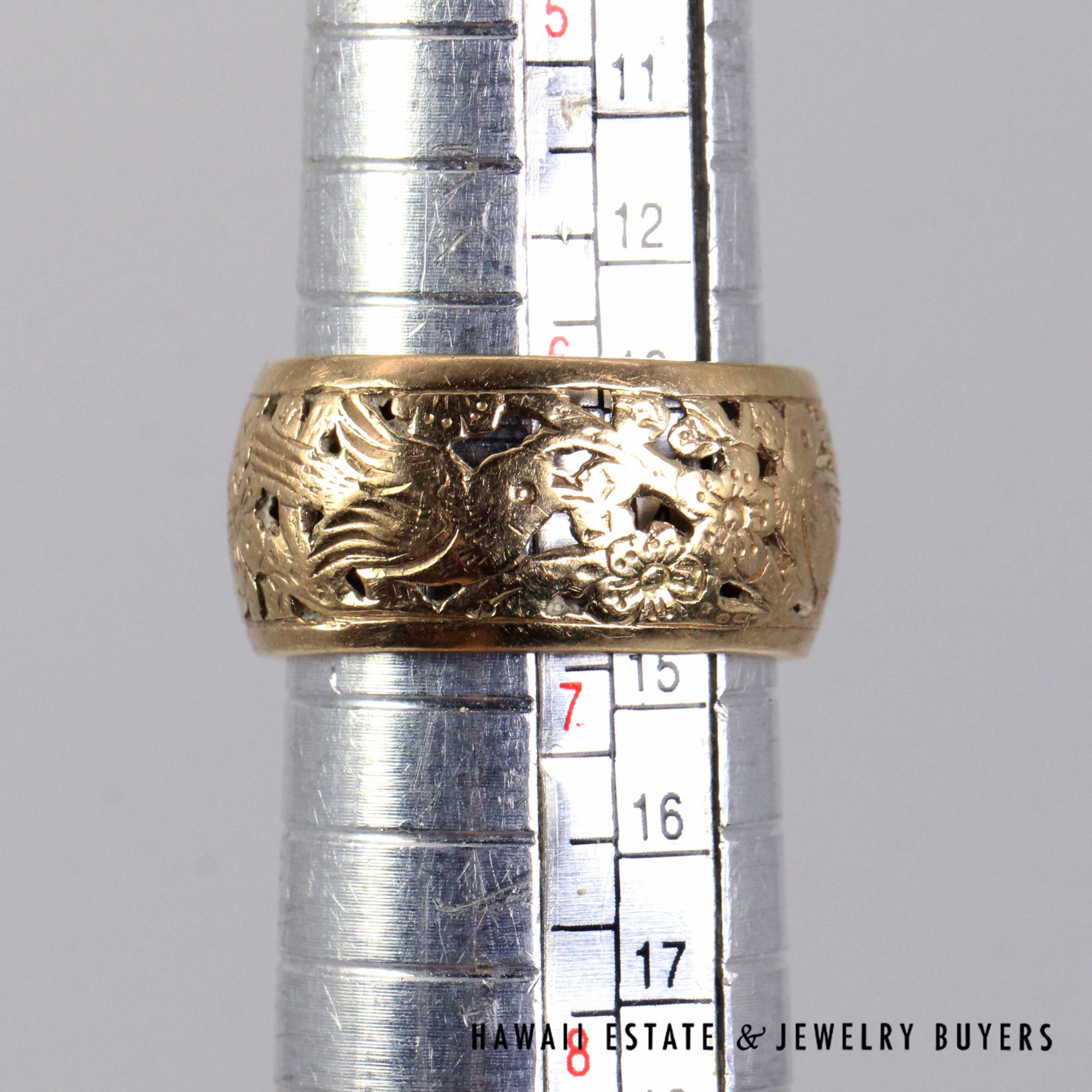 Ming's Hawaii Bird in Plum 14K Yellow Gold 10mm Band Size 6.75 - Image 8