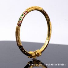 Enameled 21K Yellow Gold Hinged Bangle Bracelet Size 7.25