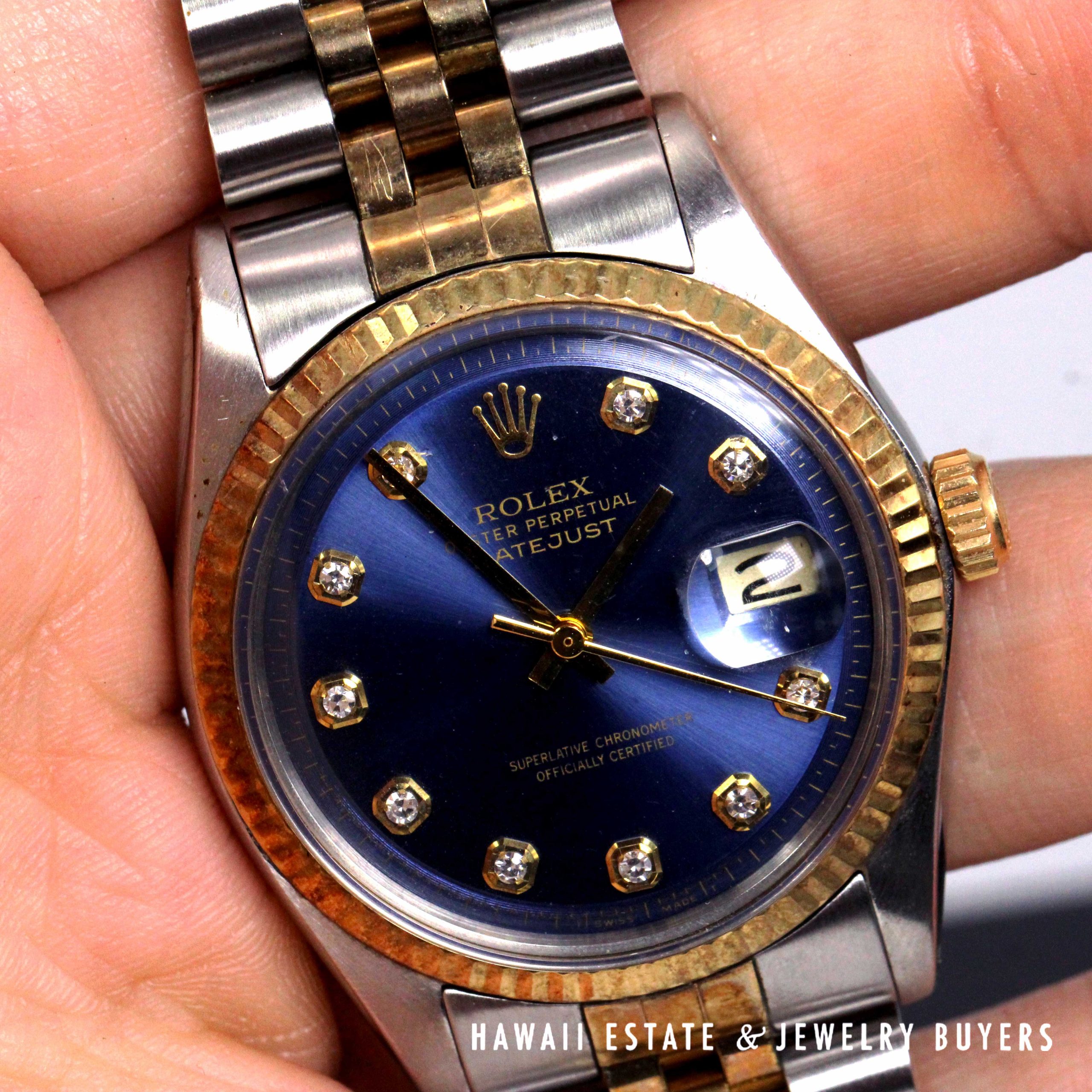 Rolex 36mm 2Tone Datejust Blue Diamond Dial Jubilee Band Watch REF 1601 Circa 1972 - Image 7