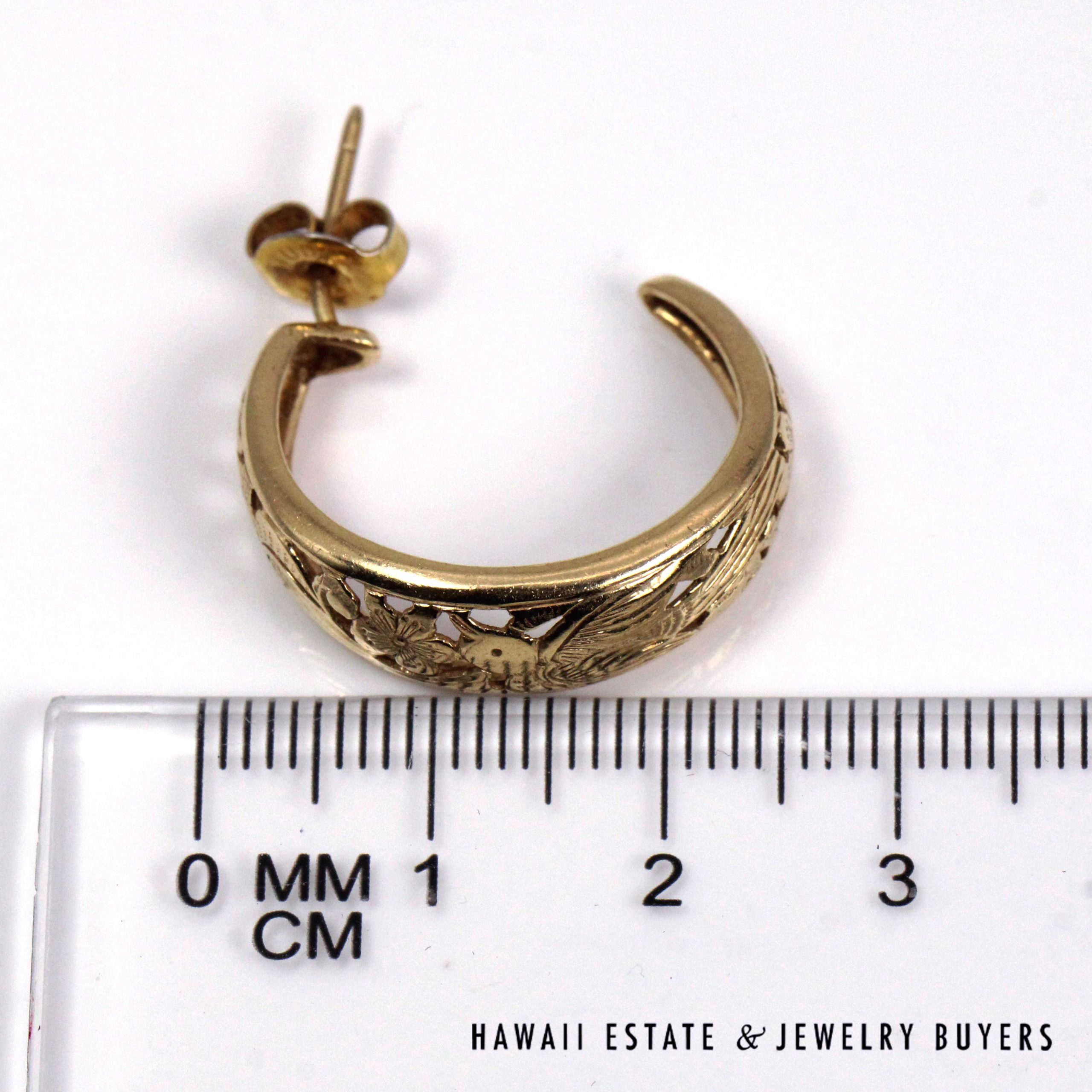 Ming's Hawaii 24mm Bird in Plum 14K Yellow Gold Open Hoop Earrings - Image 8