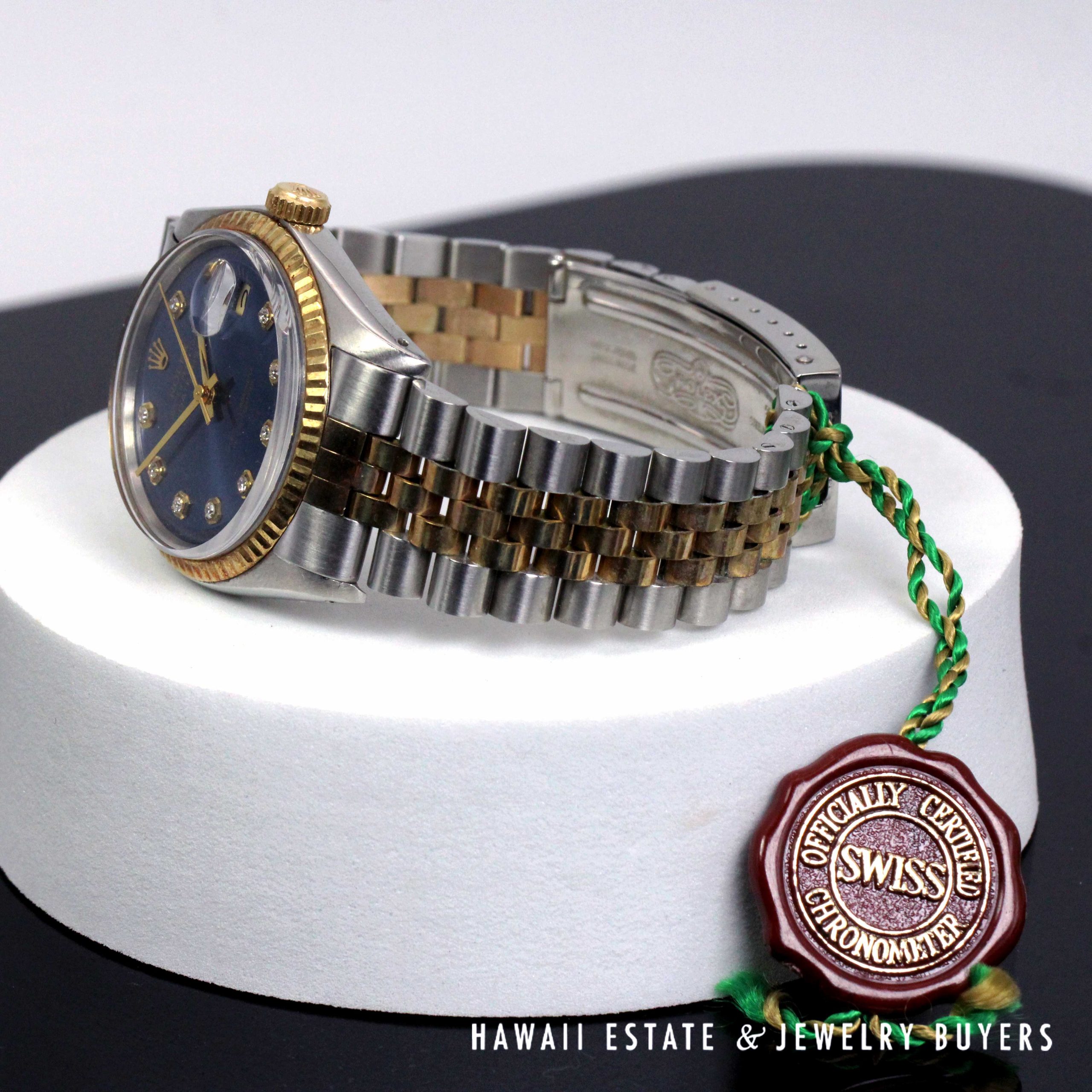Rolex 36mm 2Tone Datejust Blue Diamond Dial Jubilee Band Watch REF 1601 Circa 1972 - Image 3