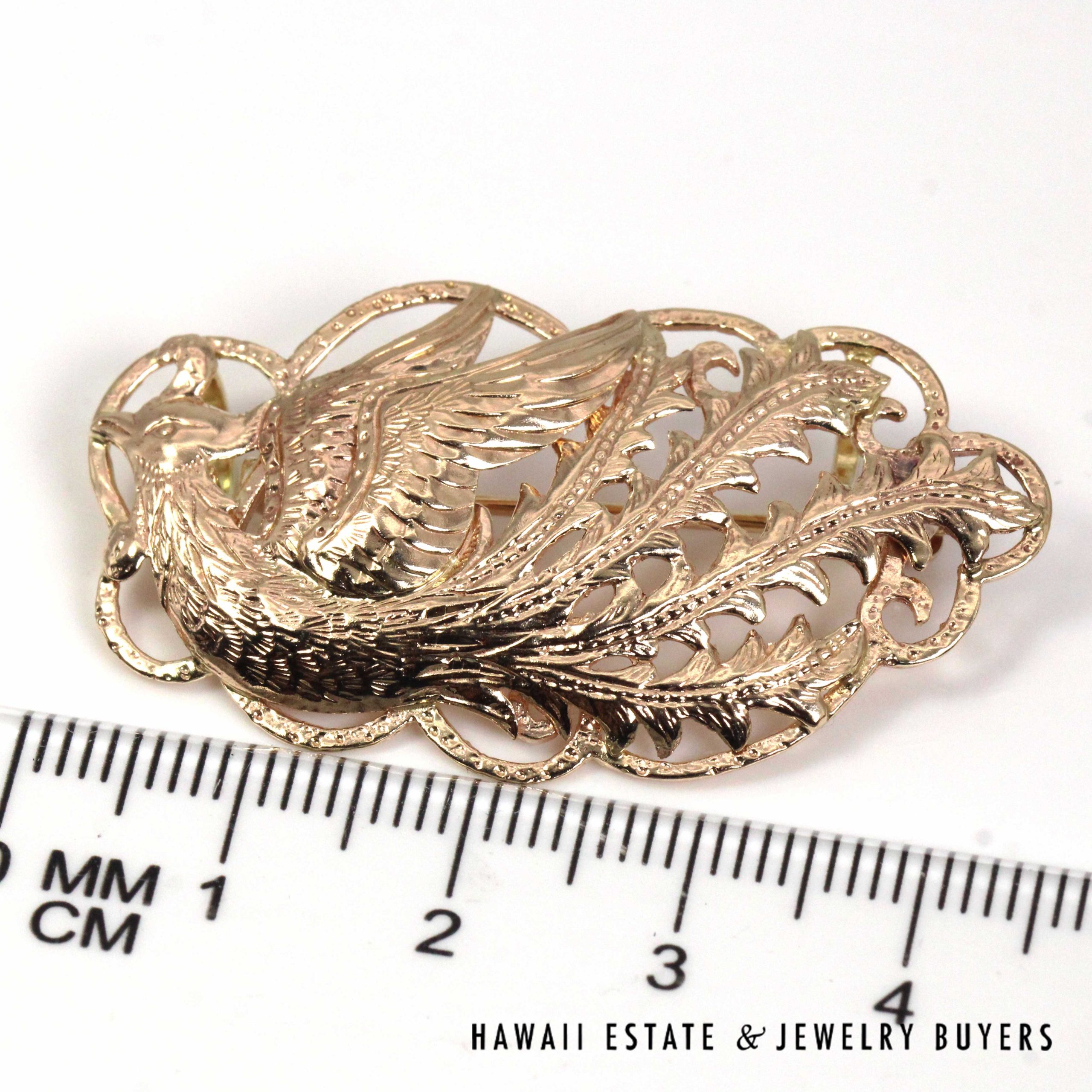 Ming's Hawaii Phoenix 14K Yellow Gold Brooch / Pendant - Image 8