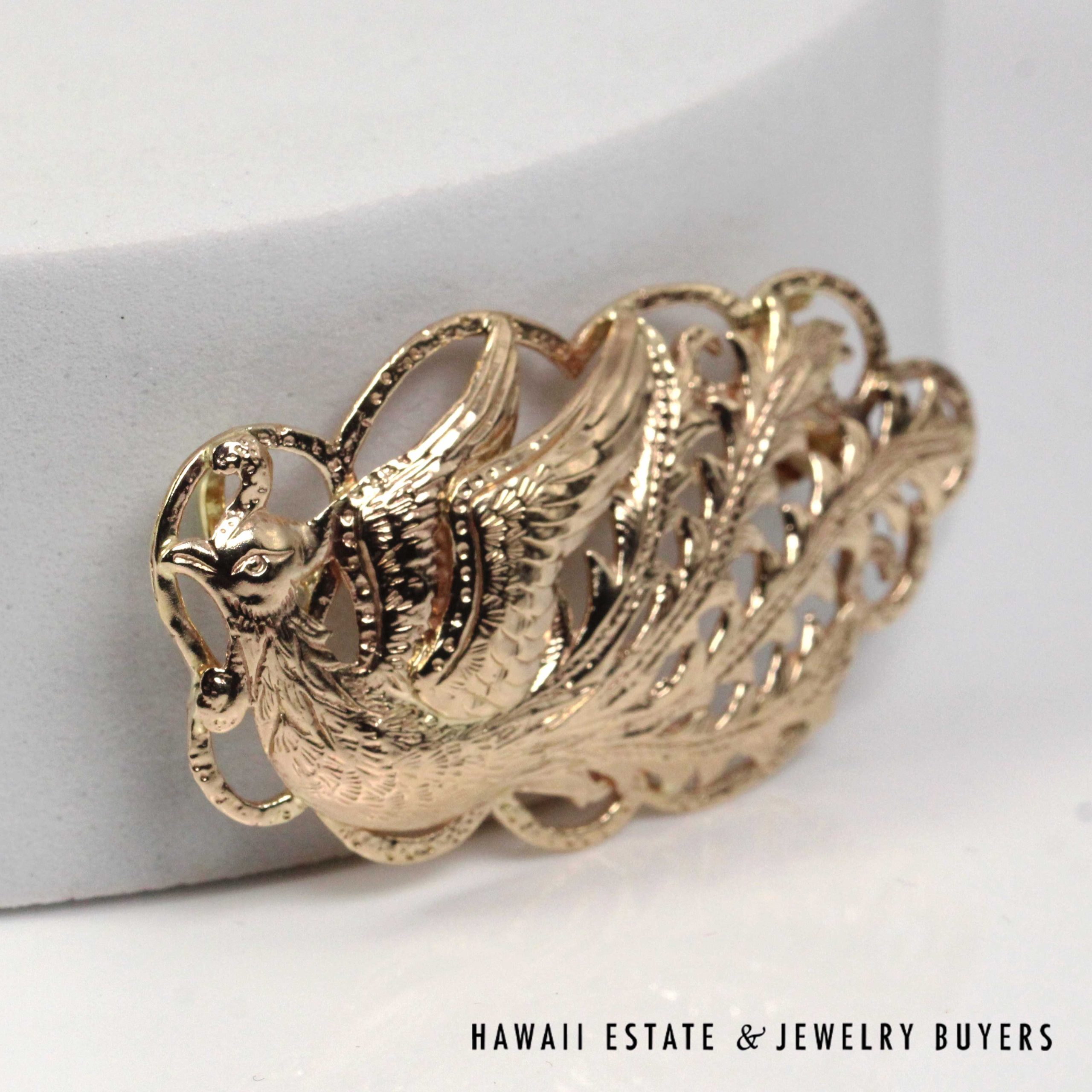 Ming's Hawaii Phoenix 14K Yellow Gold Brooch / Pendant - Image 2
