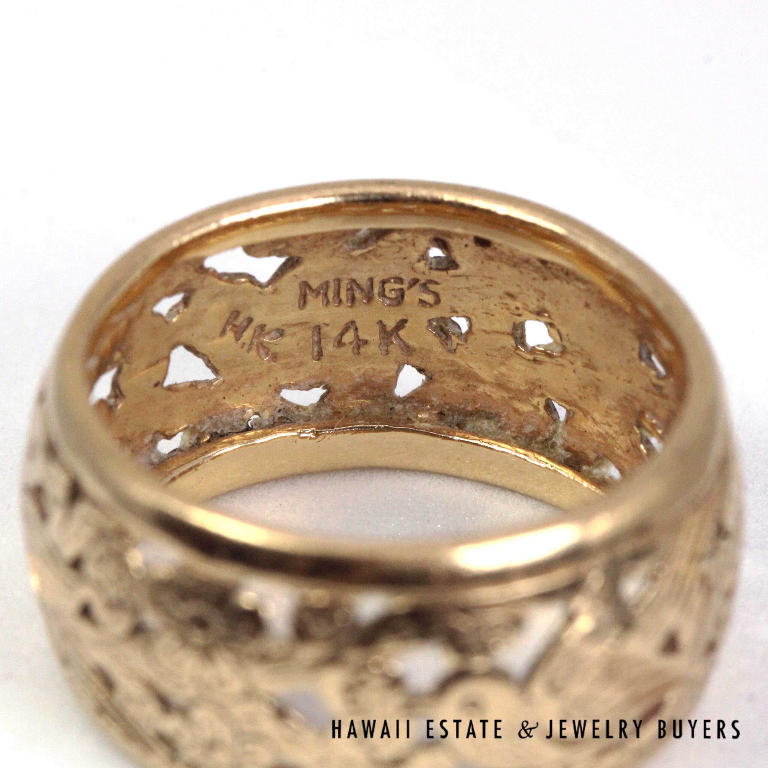 Ming's Hawaii Bird in Plum 14K Yellow Gold 10mm Band Size 6.75 - Image 7