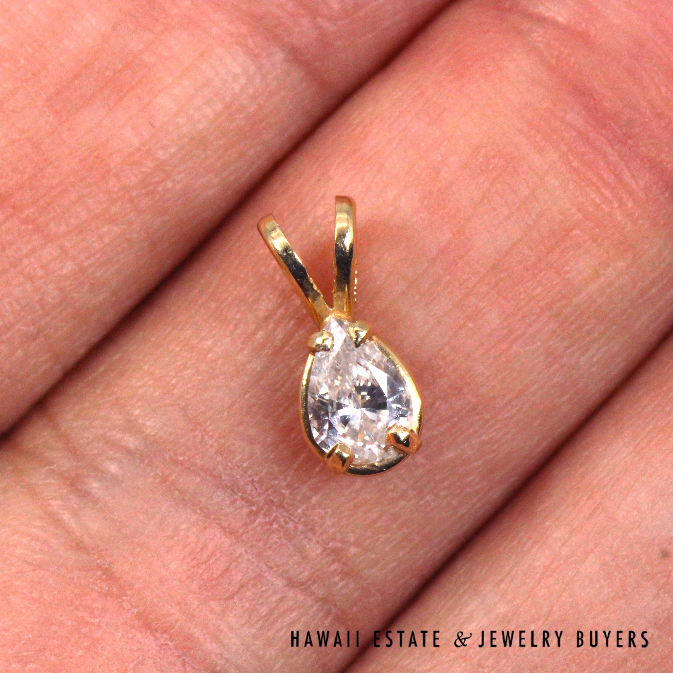 0.43ct Pear Shaped SI2/GH Diamond 14K Yellow Gold Pendant - Image 6