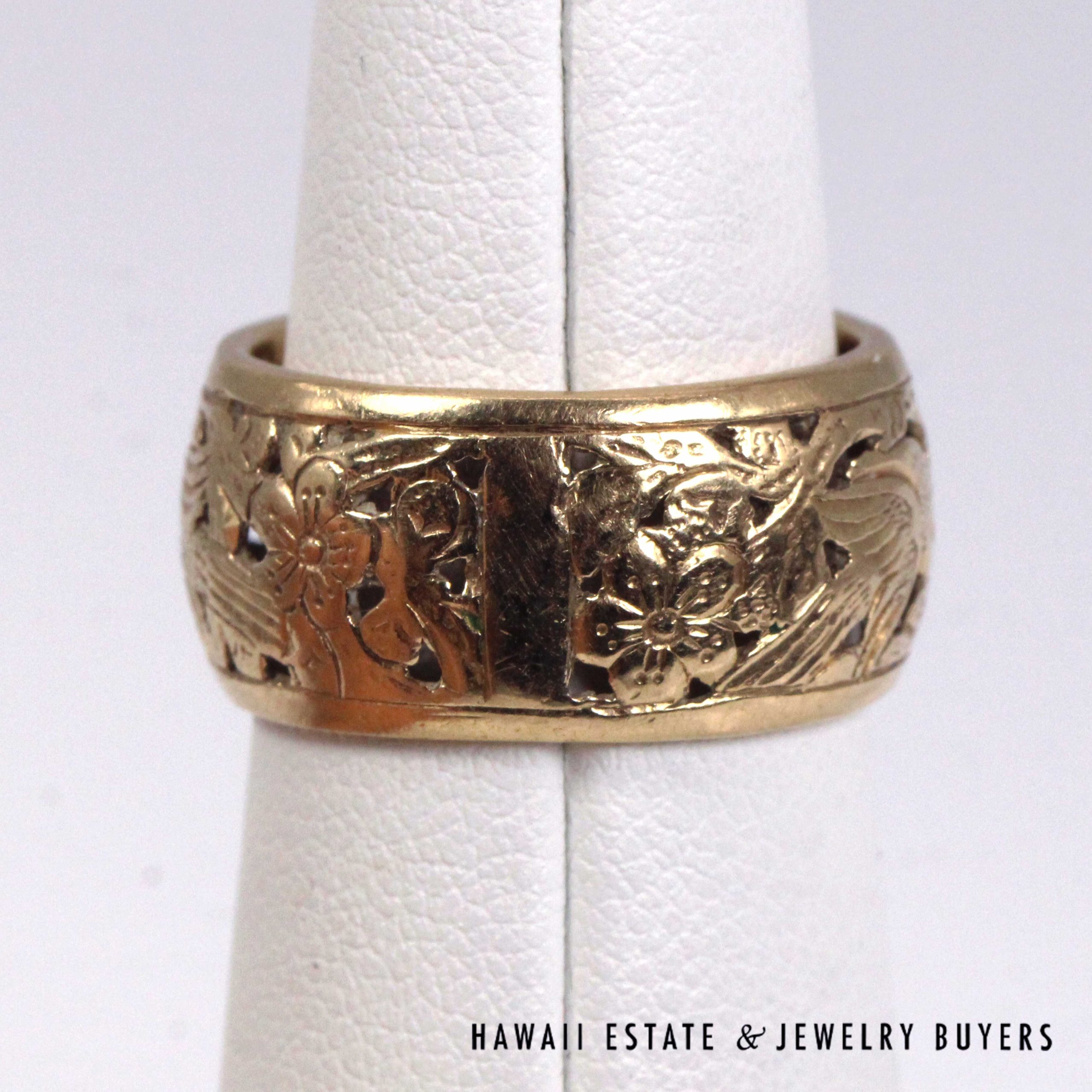 Ming's Hawaii Bird in Plum 14K Yellow Gold 10mm Band Size 6.75 - Image 5