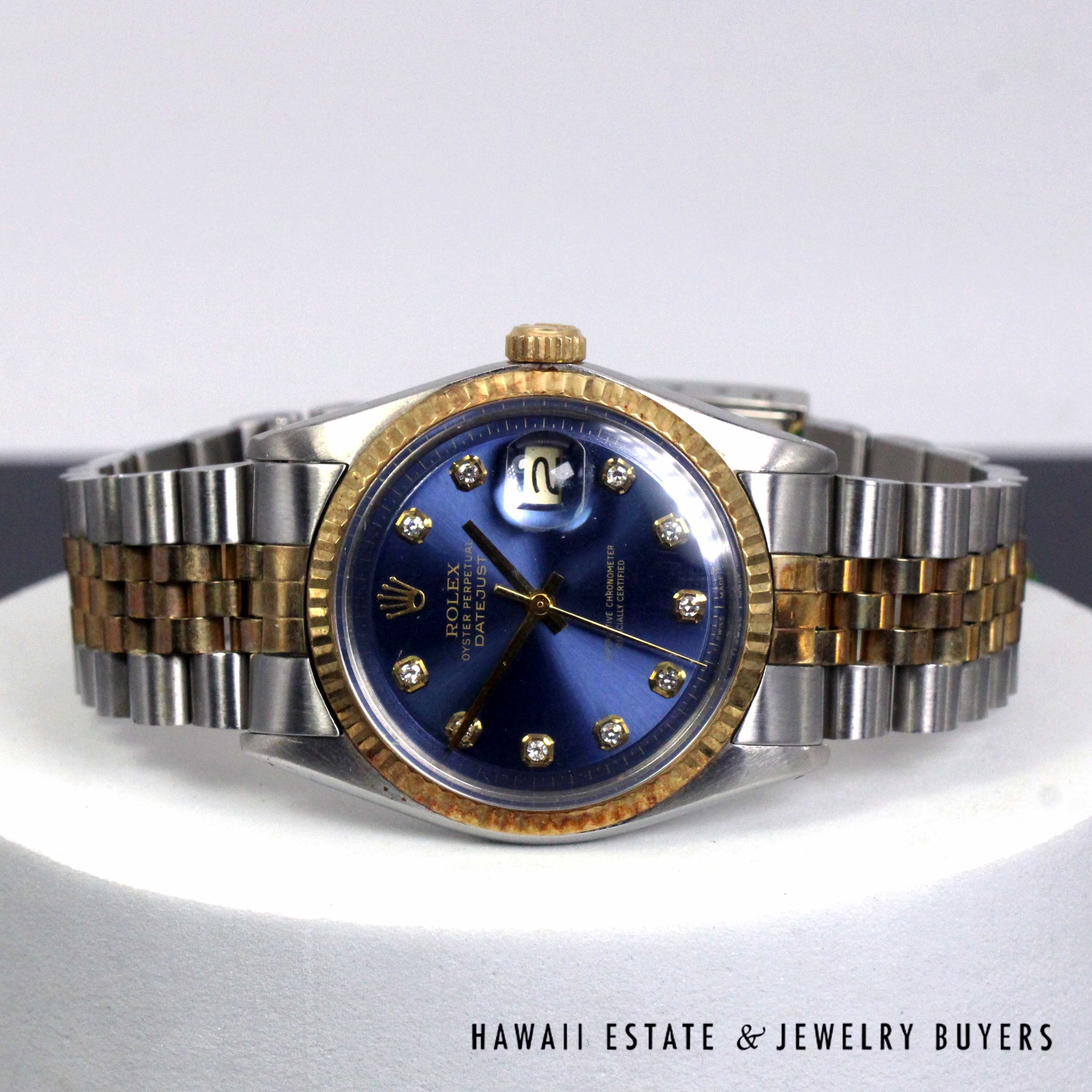 Rolex 36mm 2Tone Datejust Blue Diamond Dial Jubilee Band Watch REF 1601 Circa 1972 - Image 2