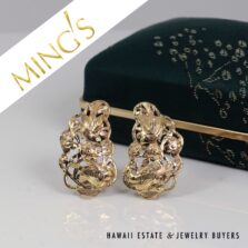 Ming's Hawaii Bird in Plum 14K Yellow Gold Pierced Earrings with Clips