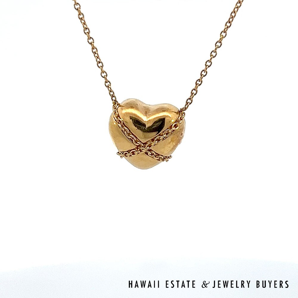 Tiffany & Co 18K Yellow Gold Crossed Heart Necklace 18" with Pouch - Image 7