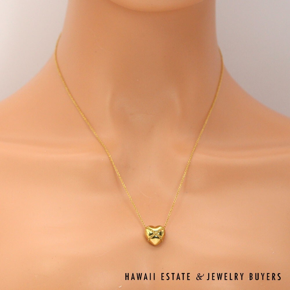 Tiffany & Co 18K Yellow Gold Crossed Heart Necklace 18" with Pouch - Image 5