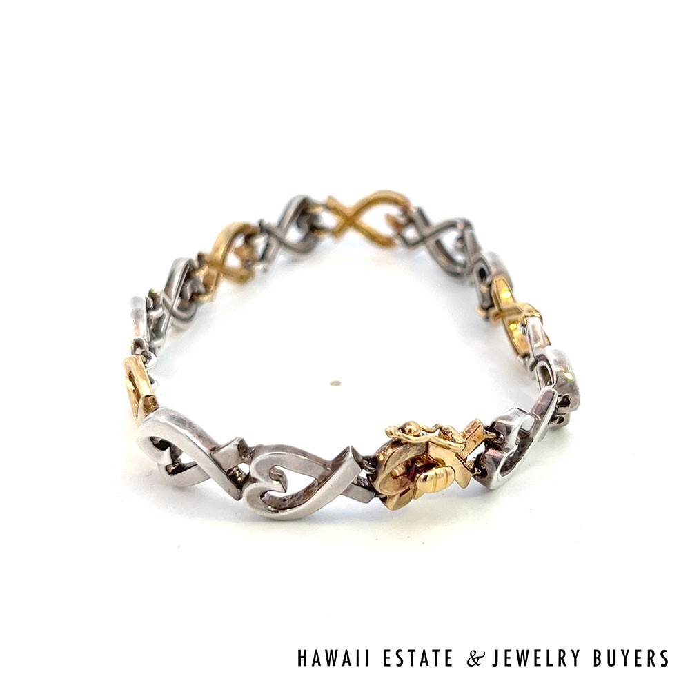 Tiffany & Co Paloma Picasso Loving Heart Bracelet 18K Gold 925 Silver Sz 7 - Image 9