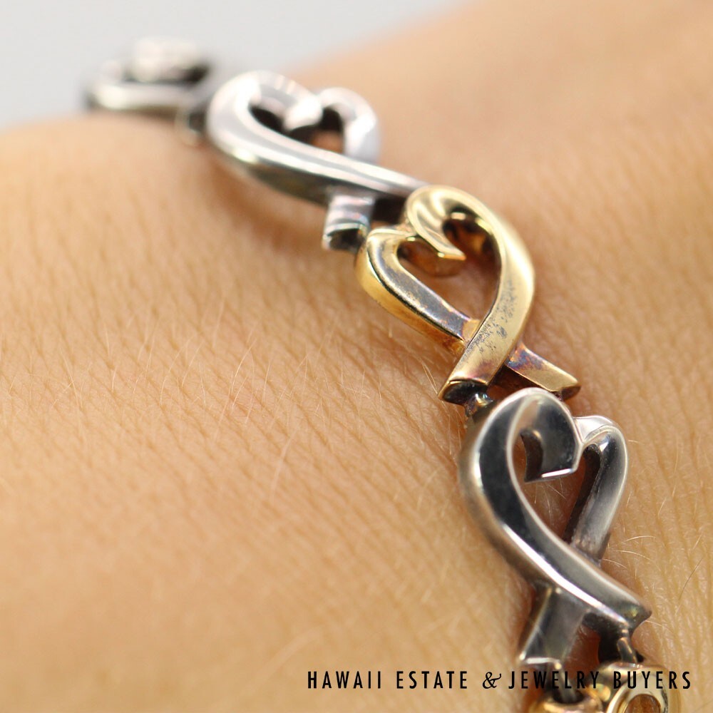 Tiffany & Co Paloma Picasso Loving Heart Bracelet 18K Gold 925 Silver Sz 7 - Image 3