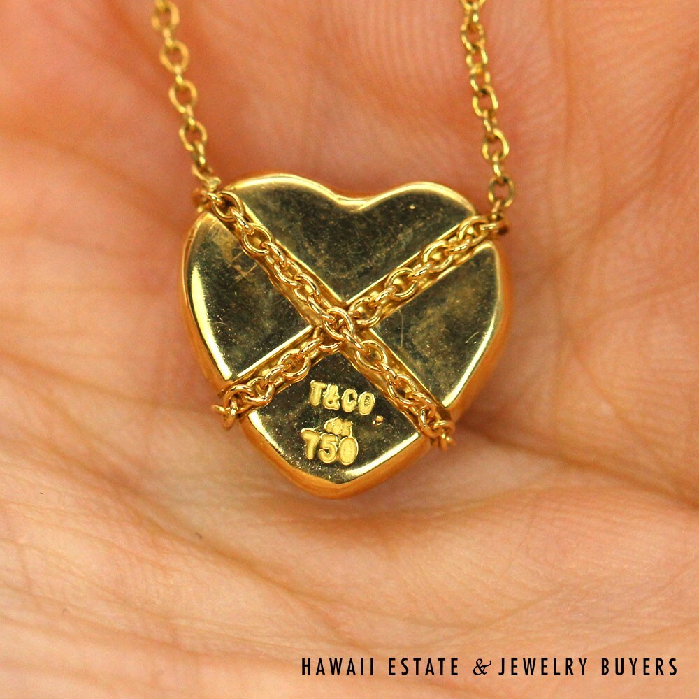 Tiffany & Co 18K Yellow Gold Crossed Heart Necklace 18" with Pouch - Image 3