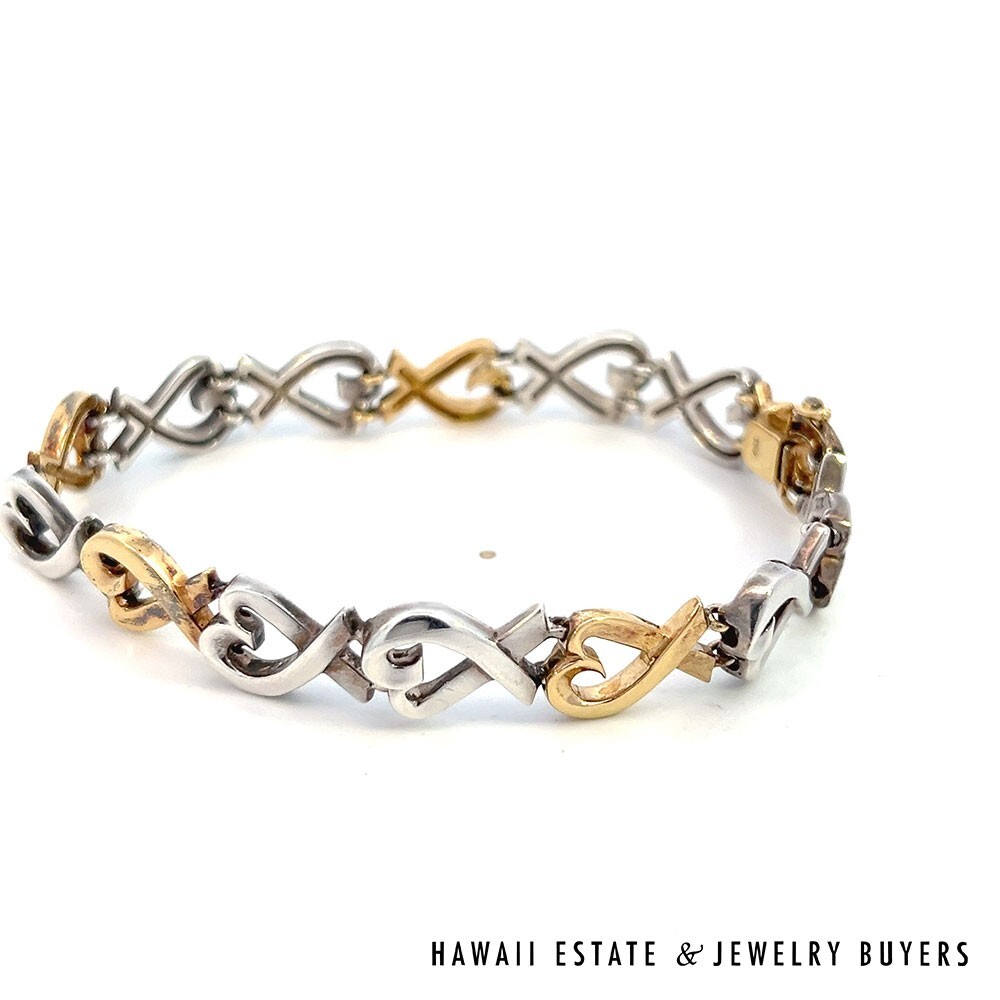 Tiffany & Co Paloma Picasso Loving Heart Bracelet 18K Gold 925 Silver Sz 7 - Image 10