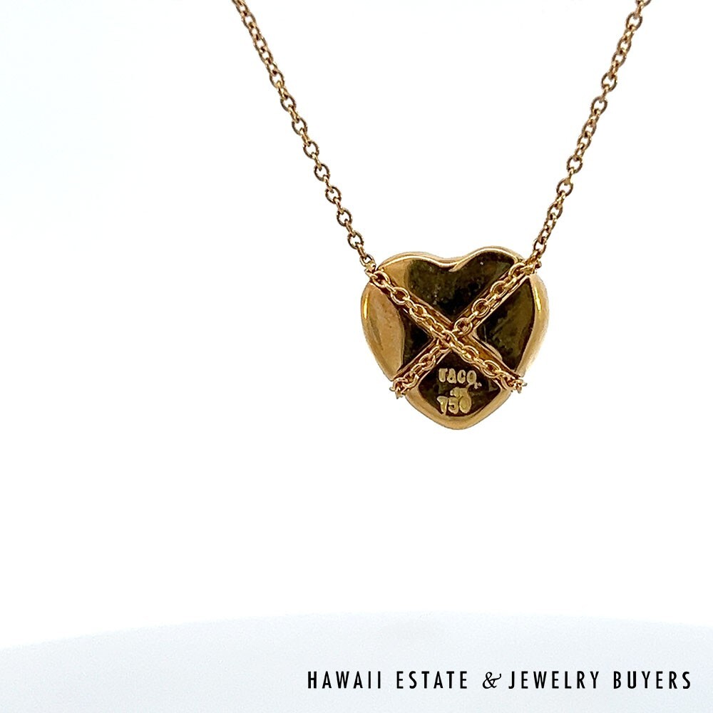 Tiffany & Co 18K Yellow Gold Crossed Heart Necklace 18" with Pouch - Image 9