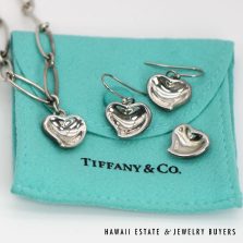 Tiffany&Co Elsa Peretti Full Heart Earrings/Bracelet/Pendant Set w/ Bag