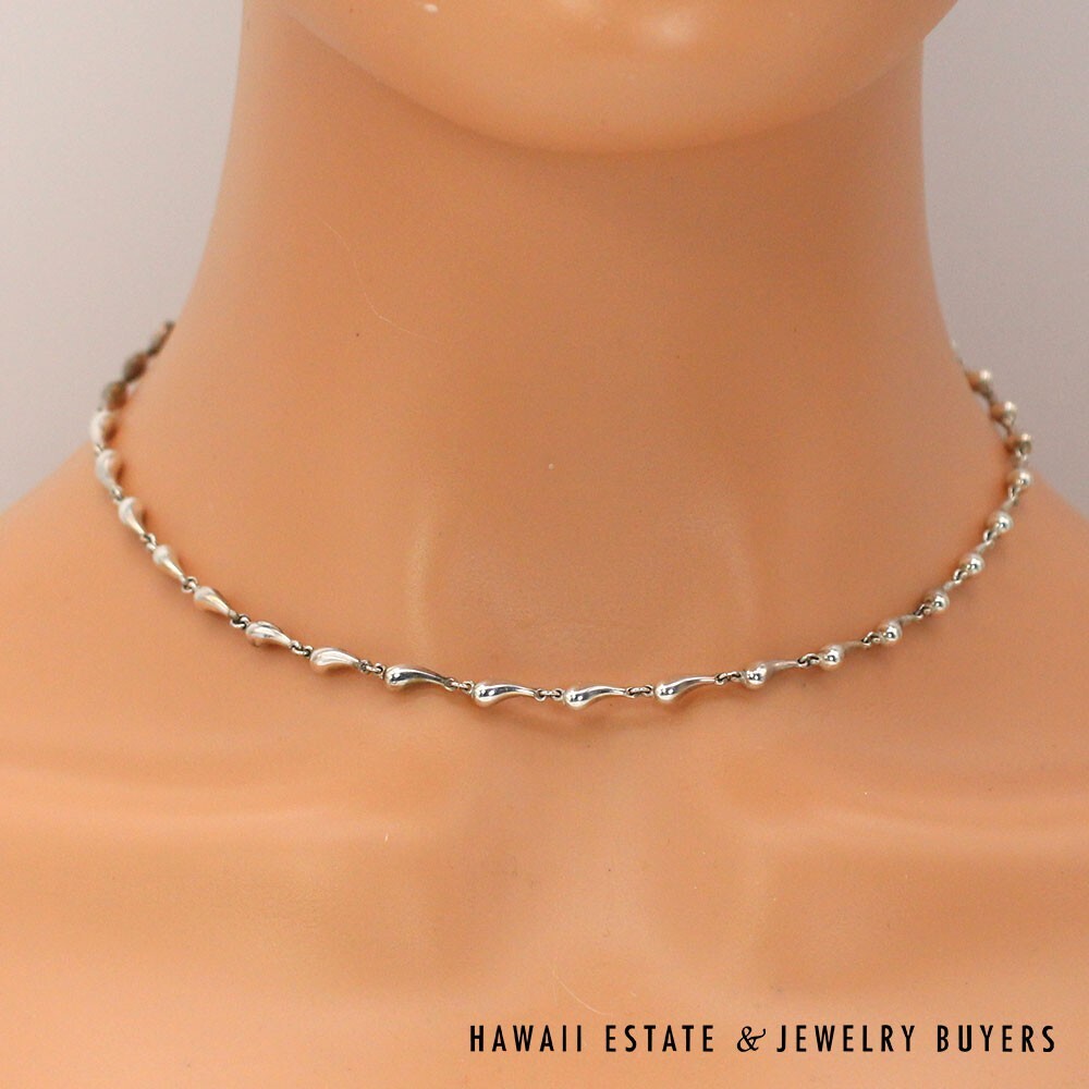 Tiffany & Co Elsa Peretti Silver Teardrop Necklace/Bracelet Set w/ Bag - Image 8