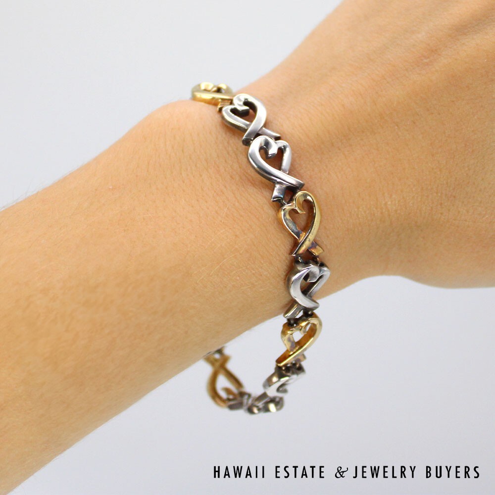 Tiffany & Co Paloma Picasso Loving Heart Bracelet 18K Gold 925 Silver Sz 7 - Image 2