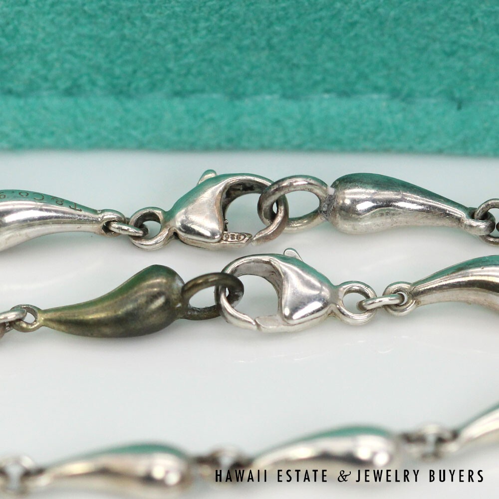 Tiffany & Co Elsa Peretti Silver Teardrop Necklace/Bracelet Set w/ Bag - Image 5
