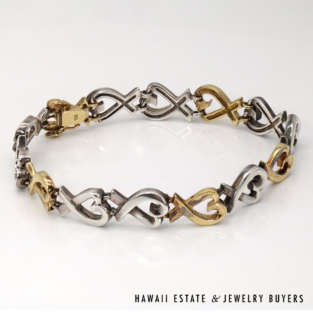 Tiffany & Co Paloma Picasso Loving Heart Bracelet 18K Gold 925 Silver Sz 7