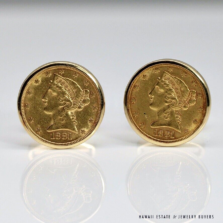 1881 $5 Liberty Head Gold Coin 14K Yellow Gold Bezel-Set Cuff Links