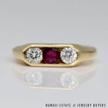 Ruby & Diamond Three-Stone 14K Yellow Gold Ring Size 5.25