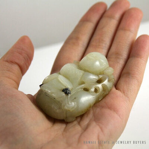 Chinese Carved Pale Mutton Fat Jade Seated Male Figure Statue Carving - Image 8