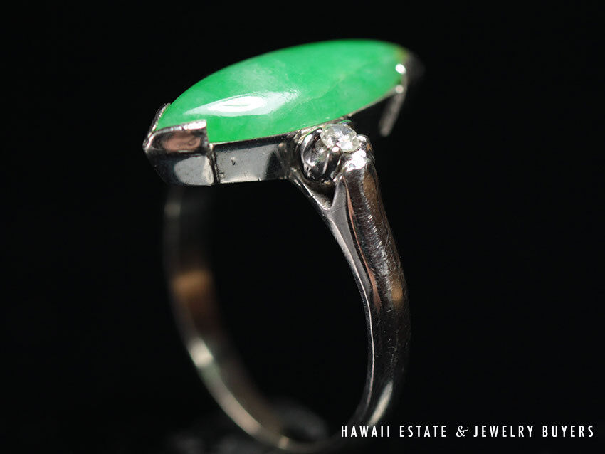 GIA Certified Marquise Natural Jade Apple Green Color Jade Ring GIA Jade Sz 5.25 - Image 6