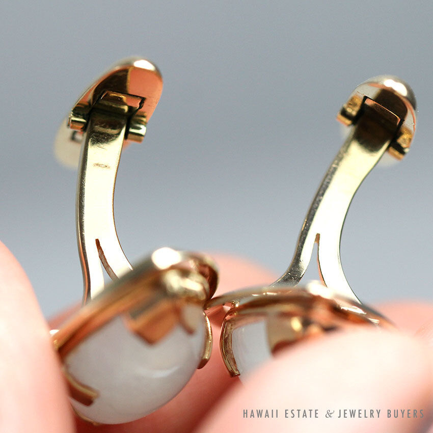 White Jade Marquise Cabochon 14K Yellow Gold Cufflinks with Toggle Back - Image 8
