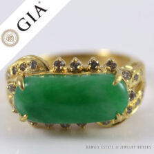 GIA Certified Natural Grade A Jadeite Jade 18K Yellow Gold Saddle Ring Size 6.5