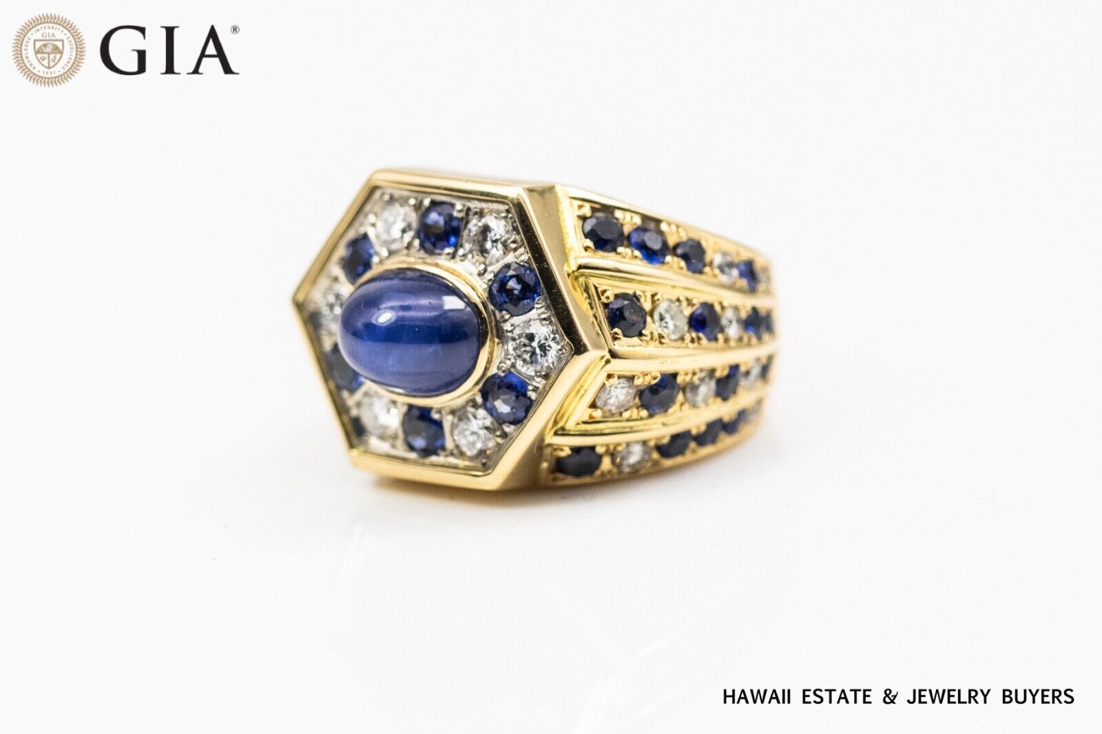 GIA 24.5g 18KYG/PLATINUM SAPPHIRE AND DIAMOND RING SIZE 7 - Image 4