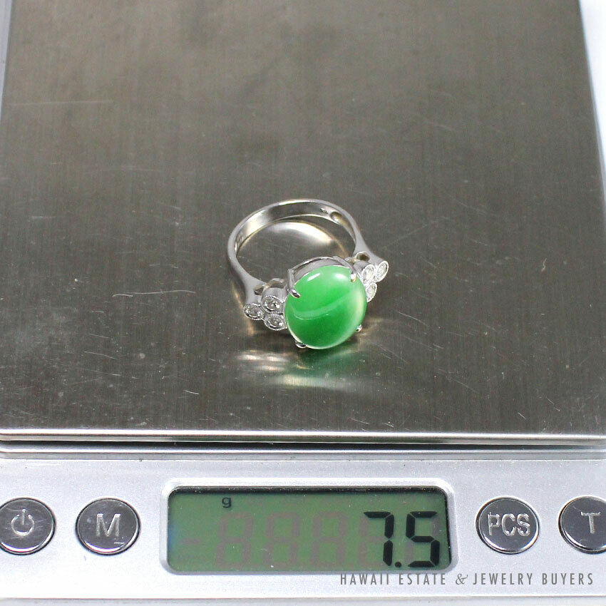 GIA Certified Translucent Green Jade 0.30ctw Diamond 18K White Gold Ring Sz 8.5 - Image 12
