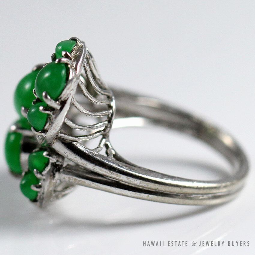 GIA Certified Imperial Green Grade Type A Jadeite Jade 14K White Gold Ring Size 5.25 - Image 6
