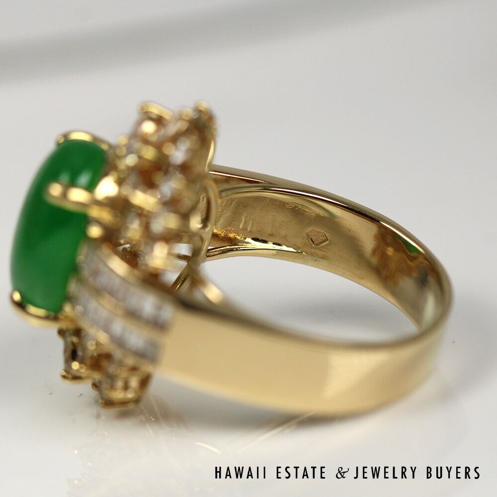 GIA Natural Imperial A Jadeite Jade Cab and 3.86ctw VS/GH Diamond 18K Ring - Image 4