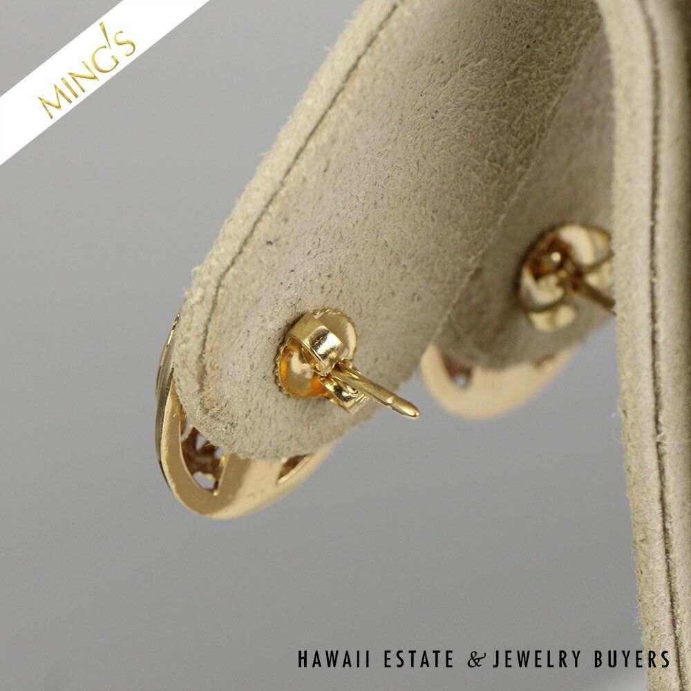 MING'S CHINESE CHARACTER OVAL 5.3g 14K YELLOW GOLD POST EARRINGS - Image 2