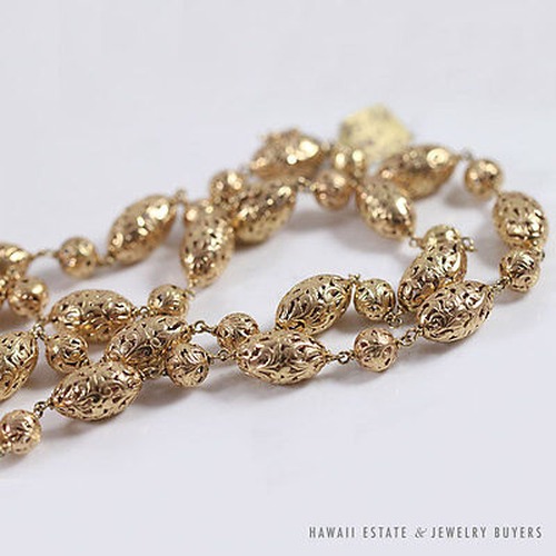 RARE MING'S HAWAII 2PC 14K YELLOW GOLD OVAL AND BALL NECKLACE W/ RECEIPT - Image 4