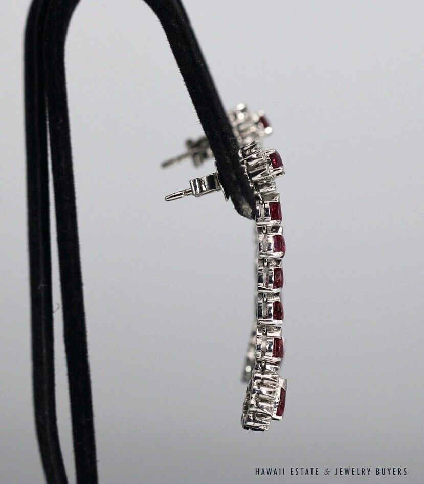 71.1g 14KWG 3.70ctw Pear Shaped Ruby & 0.36ctw Diamond Pierced Dangle Earrings - Image 3