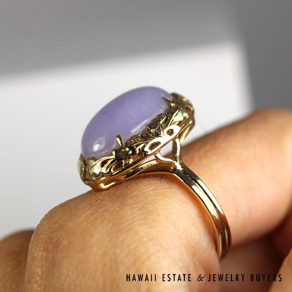Ming's Lavender Jade 14K Yellow Gold Ring Size 9 - Image 6