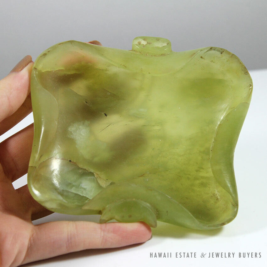 Chinese Carved Green Jade Leaf-Form Brush Washer Bowl - Image 6
